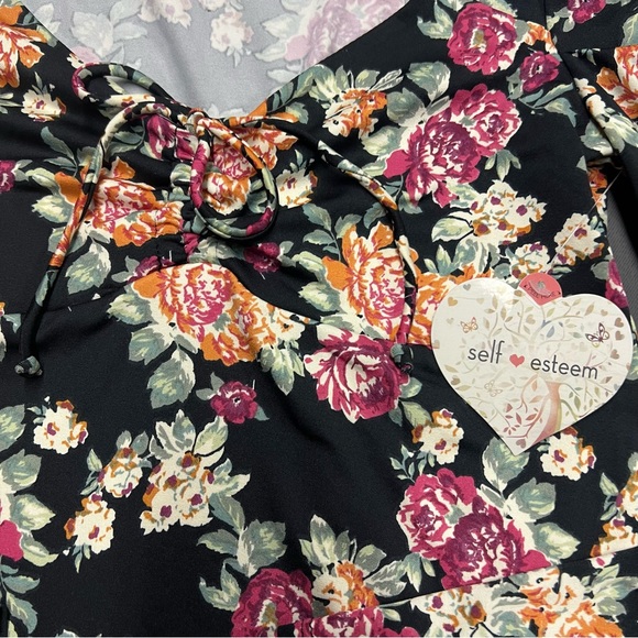 🌴Women’s Self Esteem V Neck Cinch Front Puffed Shoulder Long Sleeve Shirt - Picture 8 of 11